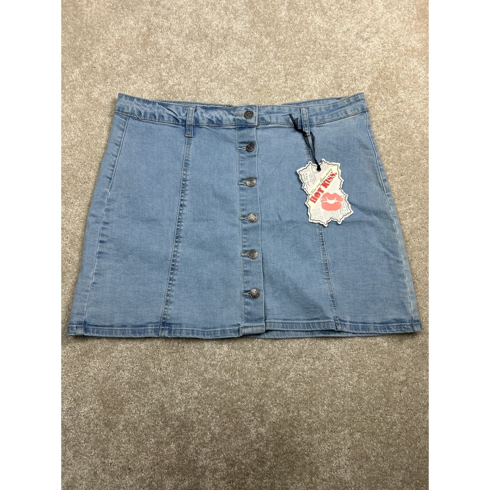 Hot Kiss Button Front Skylar Skirt XL Light Blue Denim Mini Y2K Retro Indie
